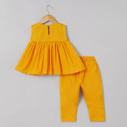 Yellow Zari Work Top & Pant Set