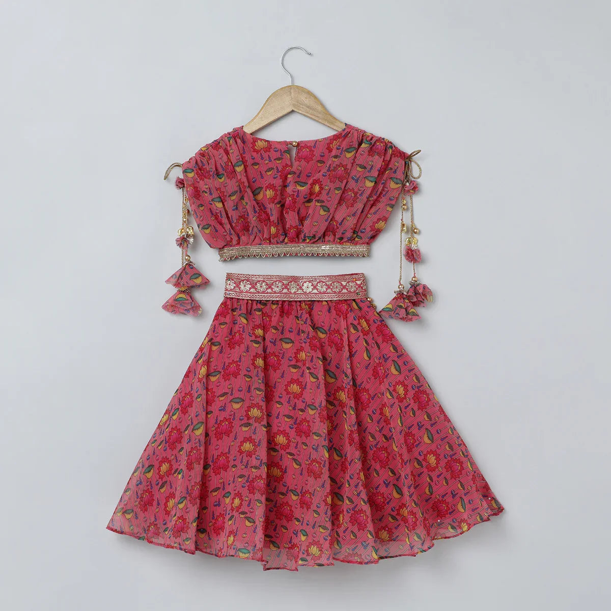 Pink Lotus Printed Georgette Lehenga Set