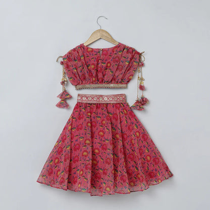 Pink Lotus Printed Georgette Lehenga Set