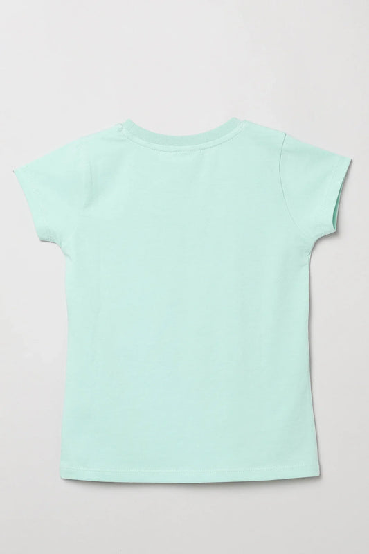 Fresh Teal Reversible Sequin Drink Print T-Shirt for Girls