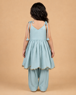 Load image into Gallery viewer, Sky Blue Flamingo Embroidered Chanderi Peplum Kurta Dhoti Set for Girls
