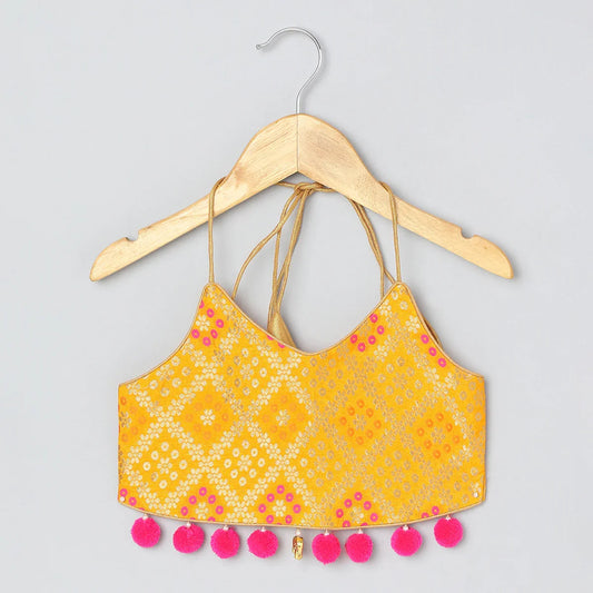 Chanderi Halter Neck Lehenga Set for Girls