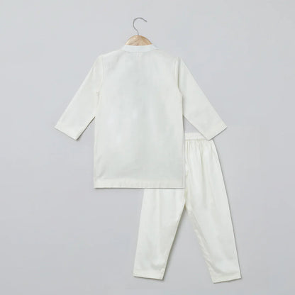 White Multicolor Embroidered Kurta Pyjama Set for Boys
