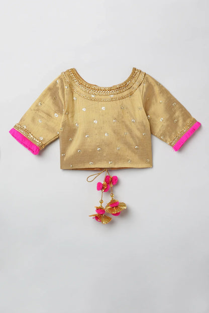 Golden Lehenga Set with Hot Pink Border