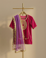 Load image into Gallery viewer, Magenta Pink Velvet Kurta Salwar Set for Girls with Dupatta
