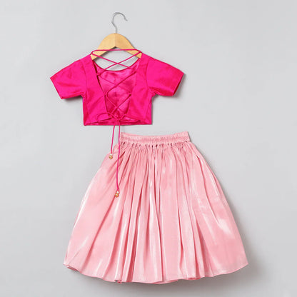 Girls Butterfly Embroidery And Shinny Glass Tissue Skirt And Top