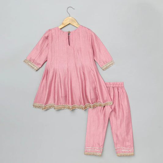Pink Silk Anarkali Suit Set For Girls