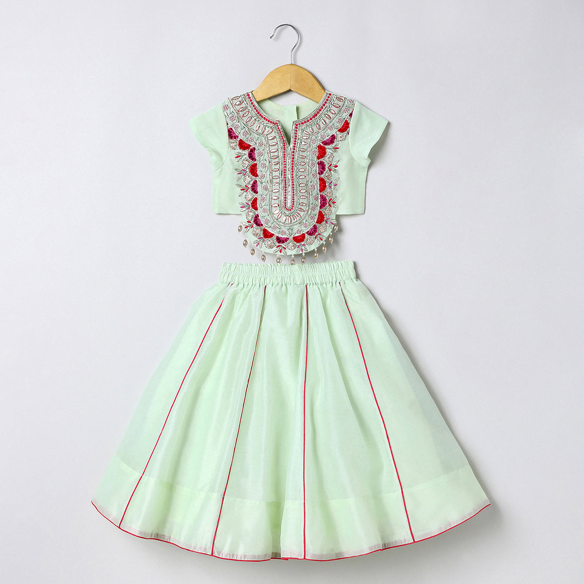 Chanderi silk lehenga set featuring exquisite hand embroidery, along with a beautiful dupatta