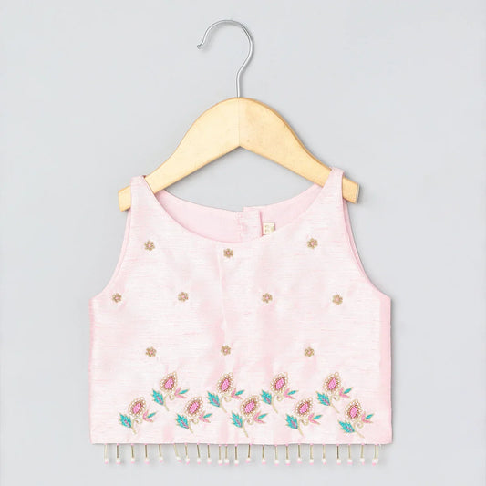 Pink Embroidered Lehenga Set for Girls