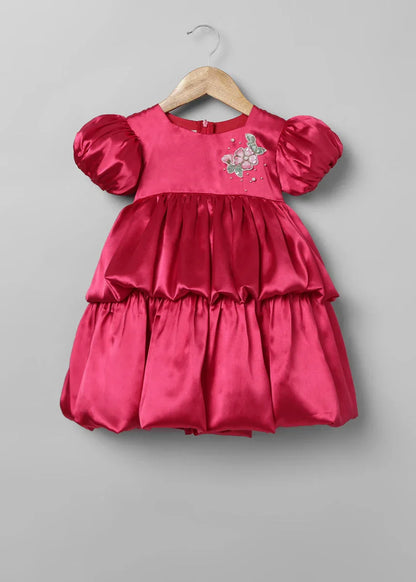 Cherry Red Satin Party Dress For Girls