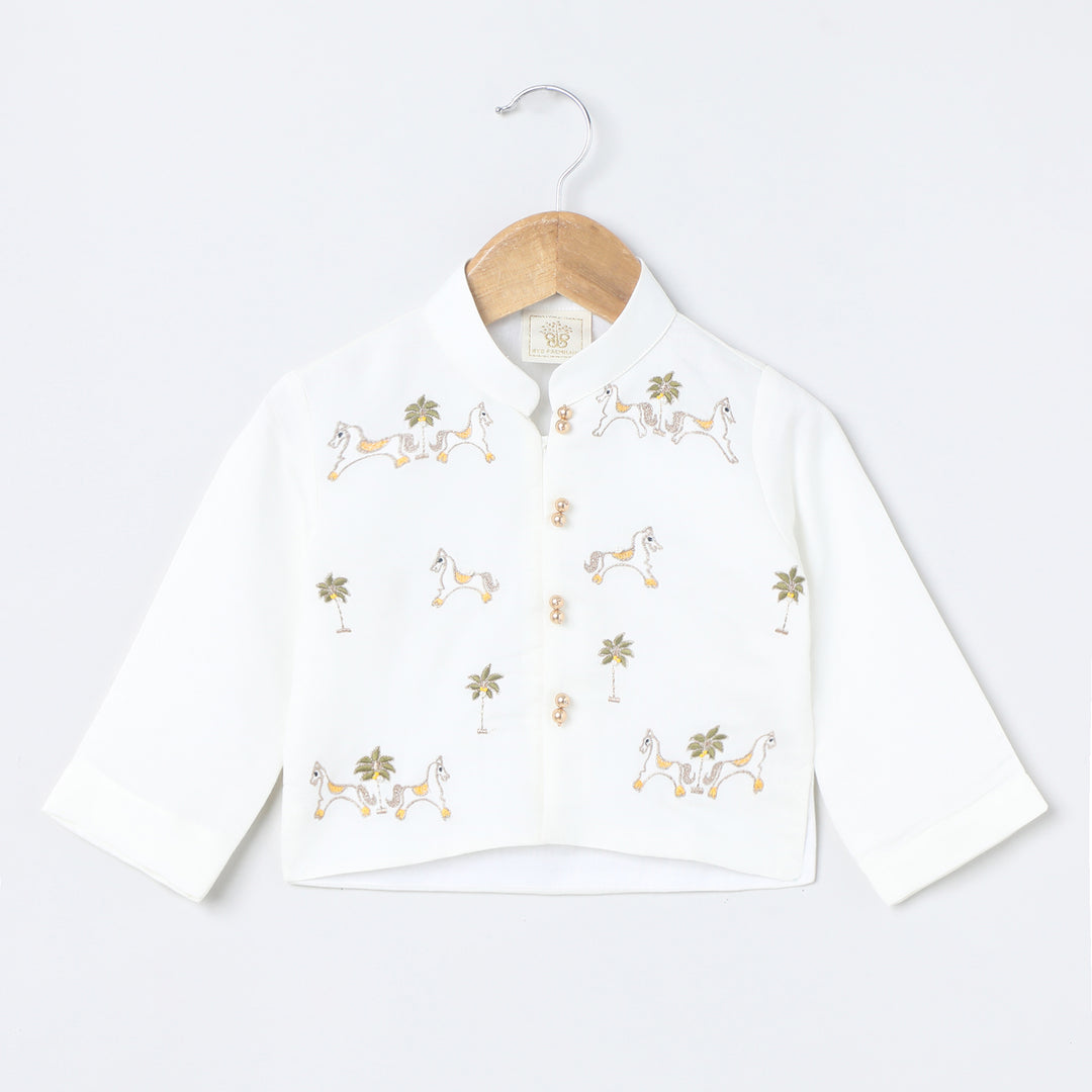 Off-White Kurta Dhoti with Pearl Embroidery