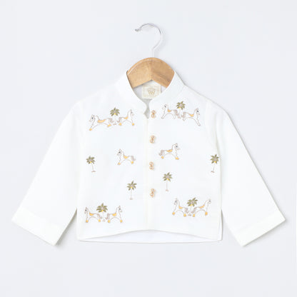 Off-White Kurta Dhoti with Pearl Embroidery