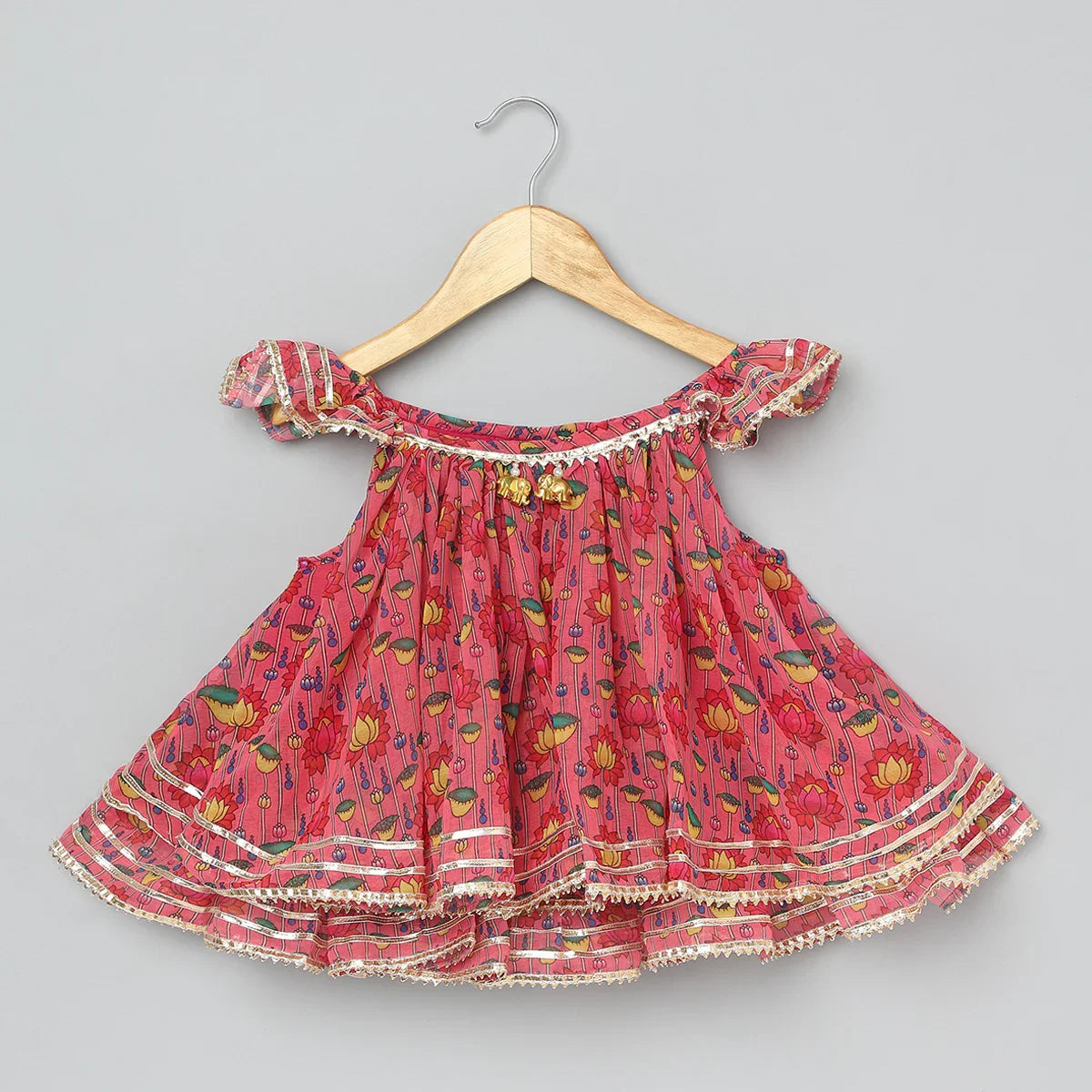 Girls Pink Floral Off-Shoulder Dhoti Set