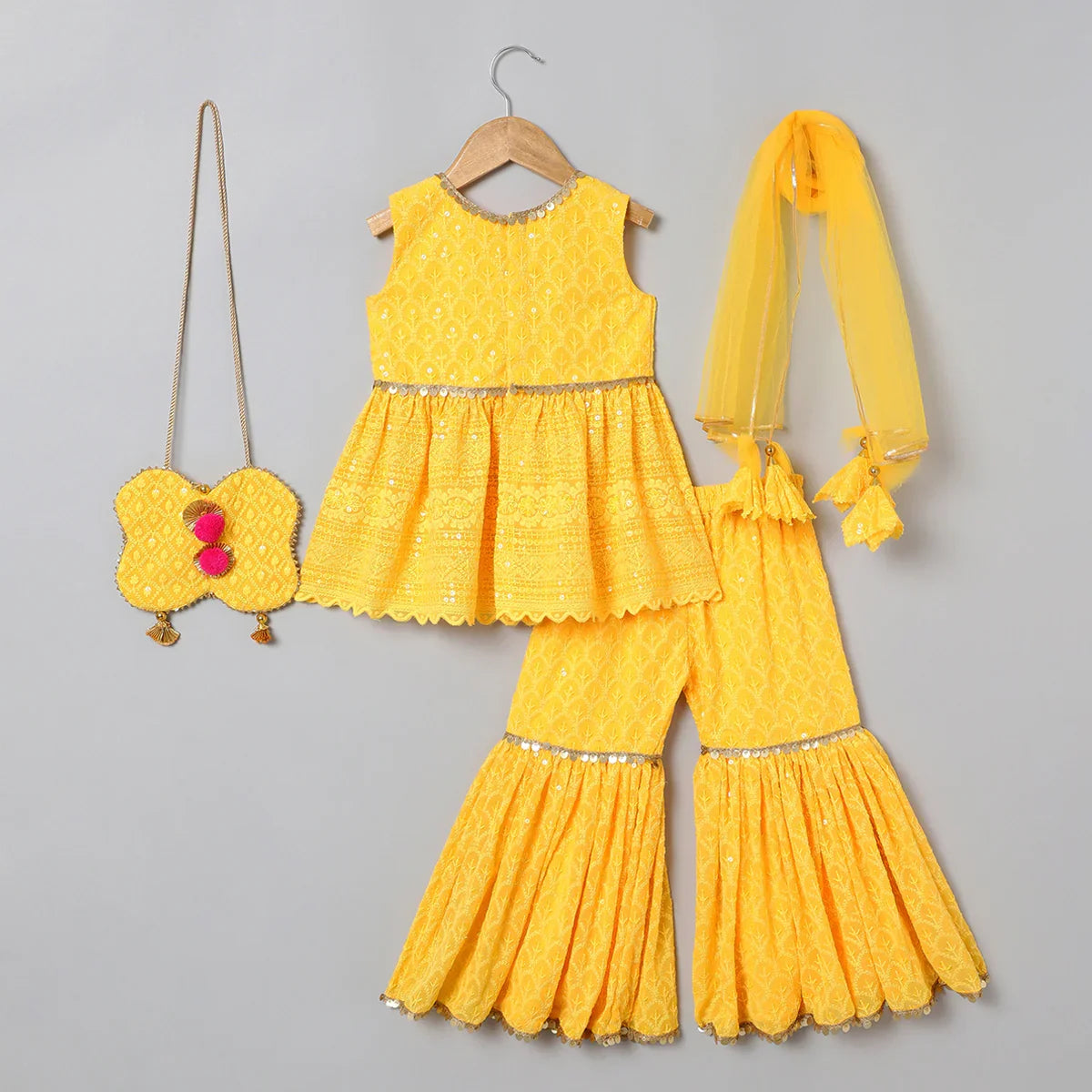 Golden Glow Embroidered Sharara Set