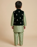 Load image into Gallery viewer, Sage Raw Silk Kurta Set for Boys with Velvet Bandi
