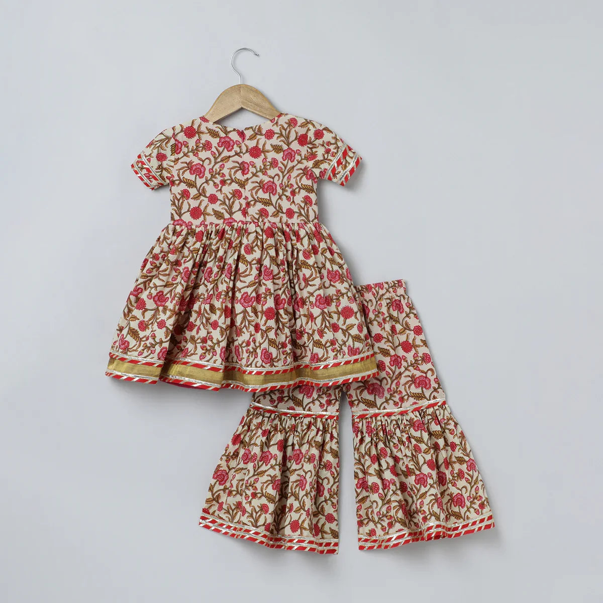 Multicolor Jaipur Floral Printed Kurti Sharara Set for Girls
