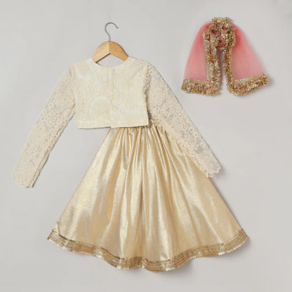 Ivory & Gold Organza Lehenga Set with Embroidered Blouse