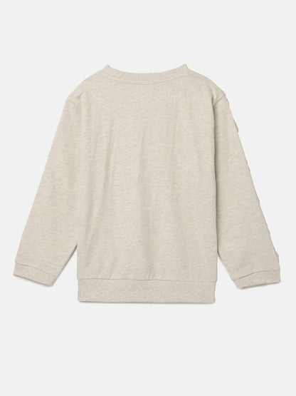 Ecru Melange Sweatshirt with Pearl Heart Embroidery