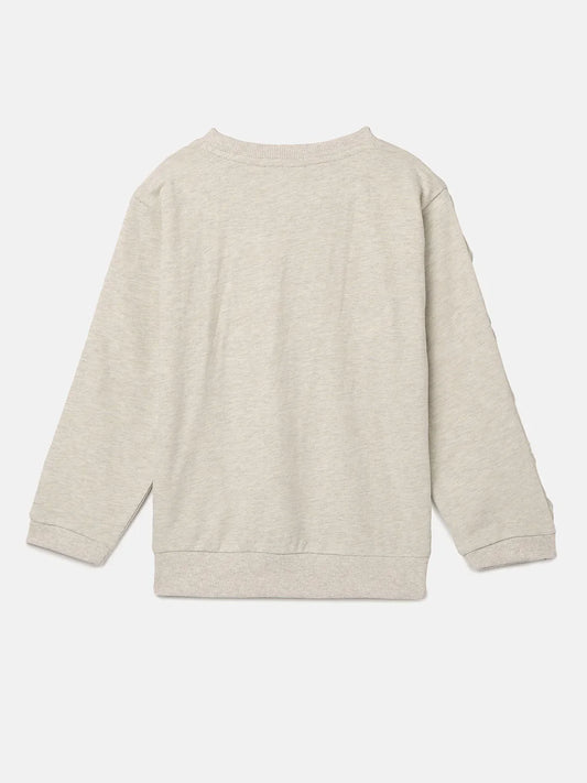 Ecru Melange Sweatshirt with Pearl Heart Embroidery