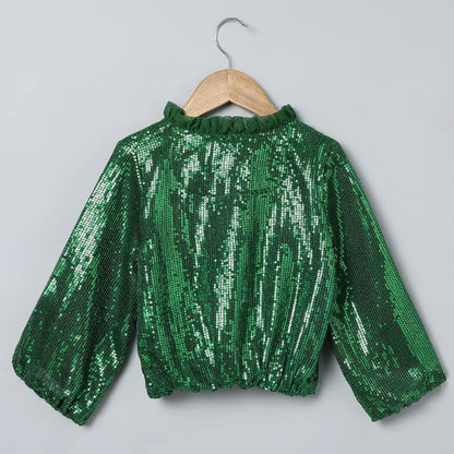 Emerald Green Sequin Party Jacket for Girls