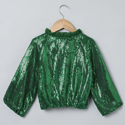 Emerald Green Sequin Party Jacket for Girls