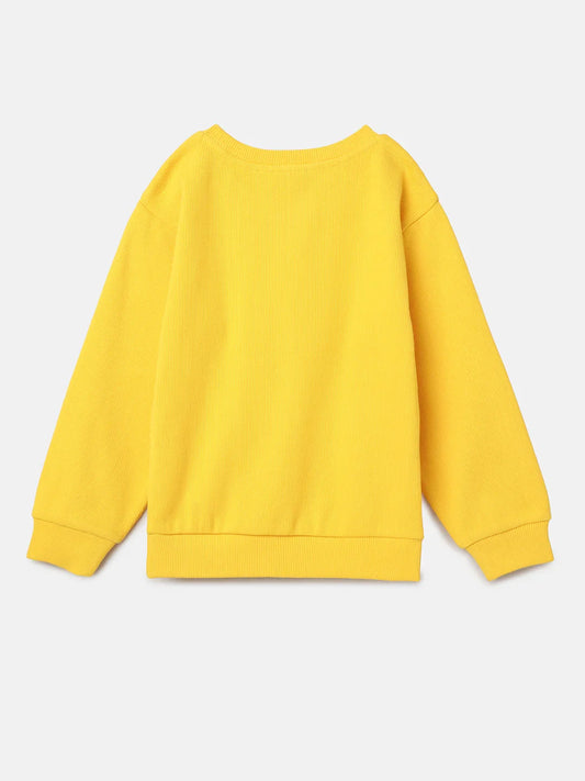 Yellow 3D Floral Embroidered Cotton Sweatshirt