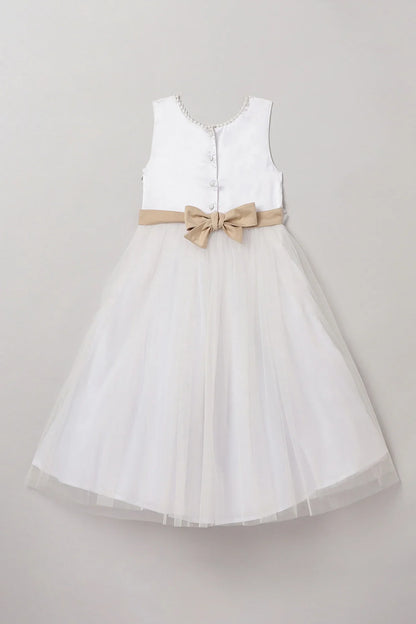 White Satin Party Dress with Pearl Embellishments