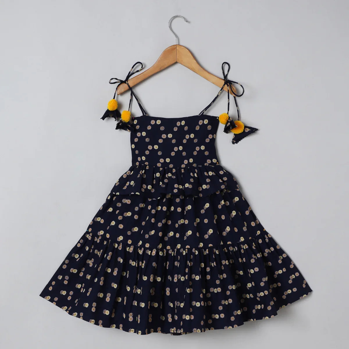 Navy Floral Linen Strap Dress