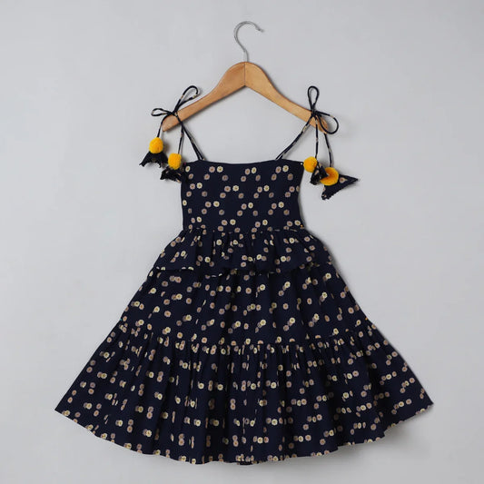 Navy Floral Linen Strap Dress