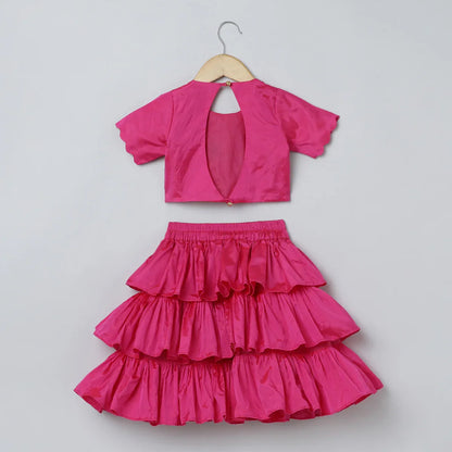 Bright Pink Bangalore Silk Top & Skirt Set