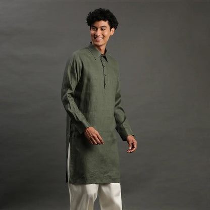 2Pcs Olive Linen Kurta Set - BYB PREMIUM