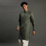 2Pcs Olive Linen Kurta Set - BYB PREMIUM