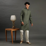Load image into Gallery viewer, 2Pcs Olive Linen Kurta Set - BYB PREMIUM
