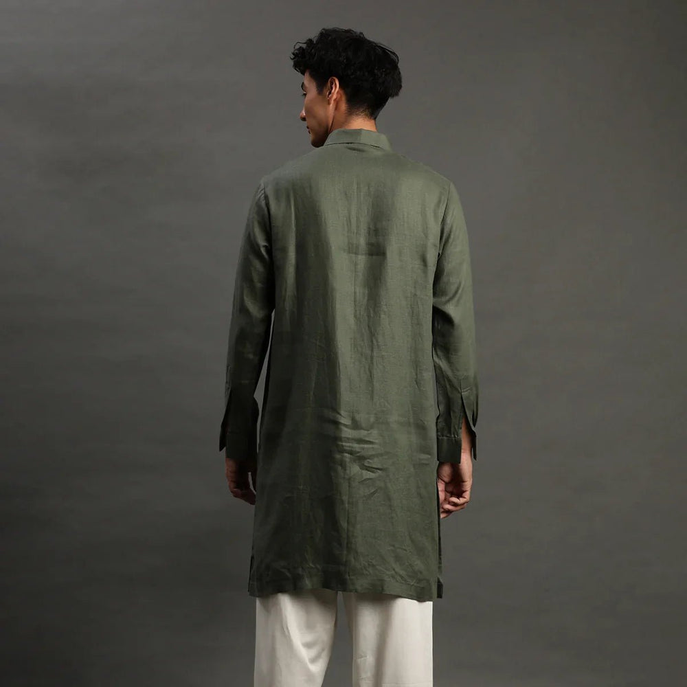 2Pcs Olive Linen Kurta Set - BYB PREMIUM