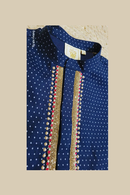 Navy Blue Linen Embroidered Kurta Set for Boys