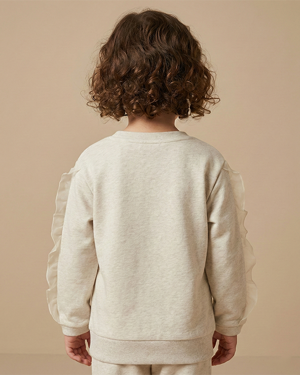 Ecru Melange Cotton Elastane Sweatshirt for Girls