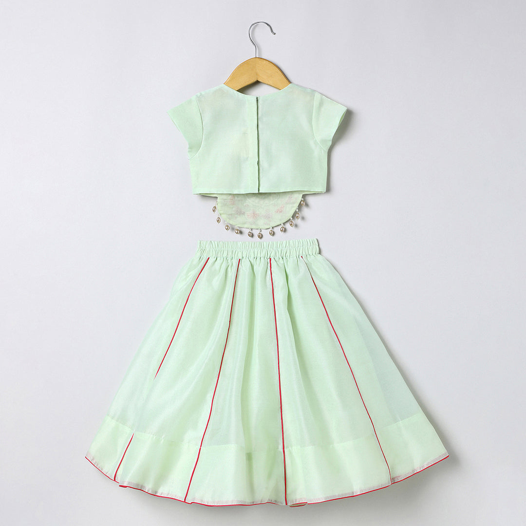 Chanderi silk lehenga set featuring exquisite hand embroidery, along with a beautiful dupatta.