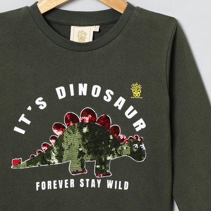 Roar Mode Reversible Sequin Dino Sweatshirt – Olive Green