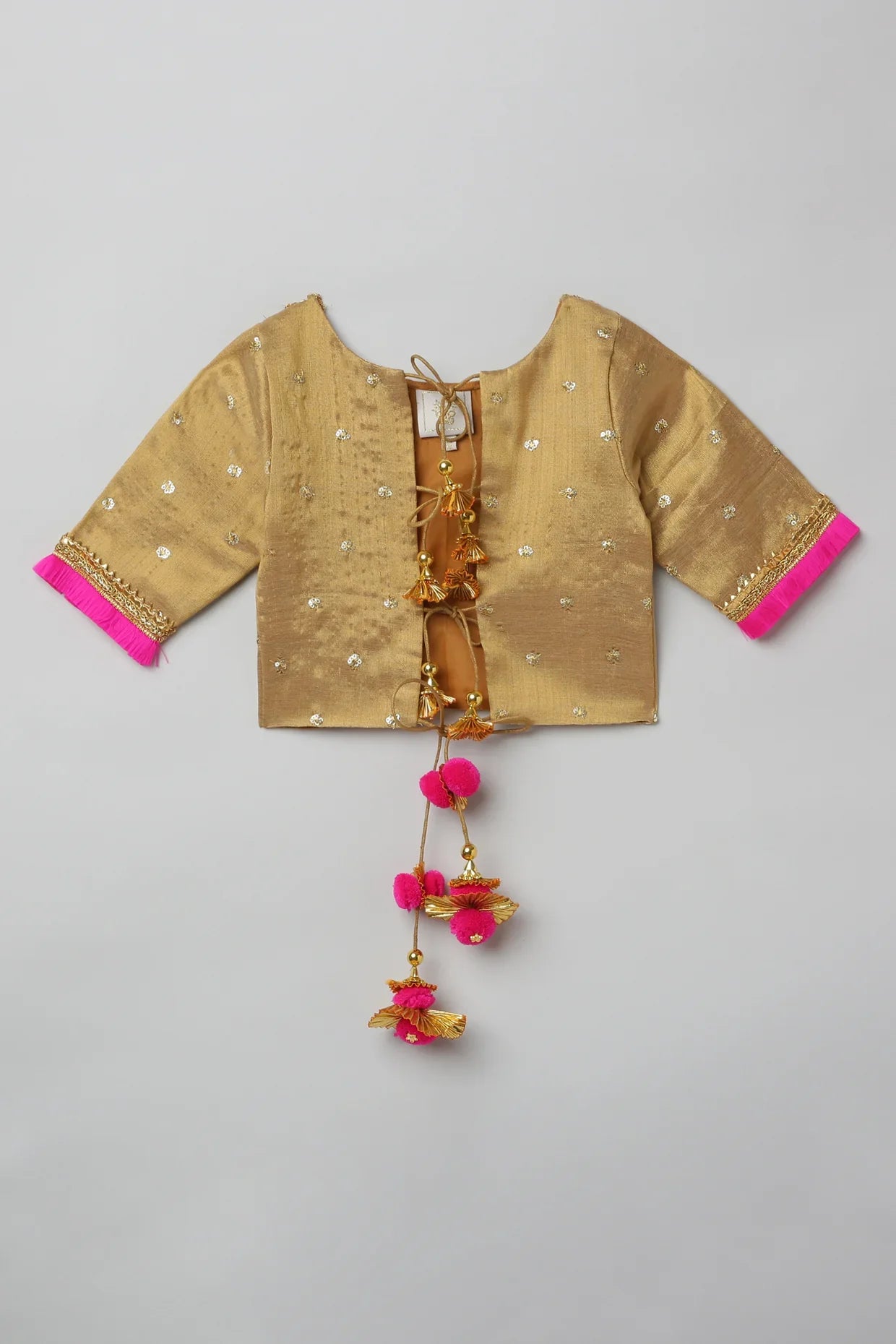 Golden Lehenga Set with Hot Pink Border