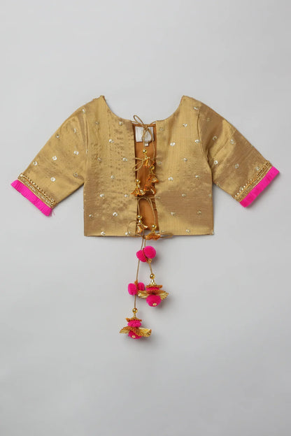 Golden Lehenga Set with Hot Pink Border