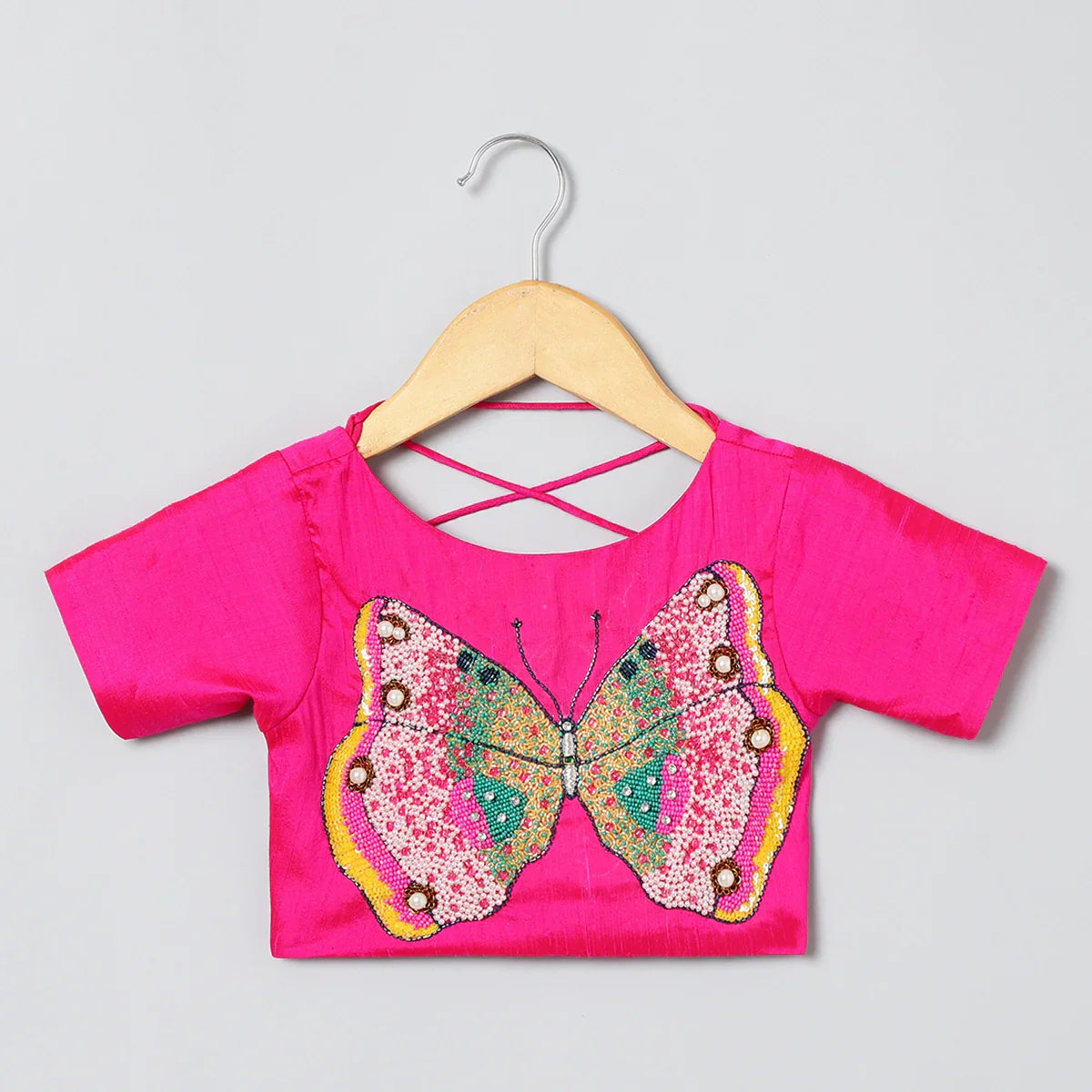Girls Butterfly Embroidery And Shinny Glass Tissue Skirt And Top
