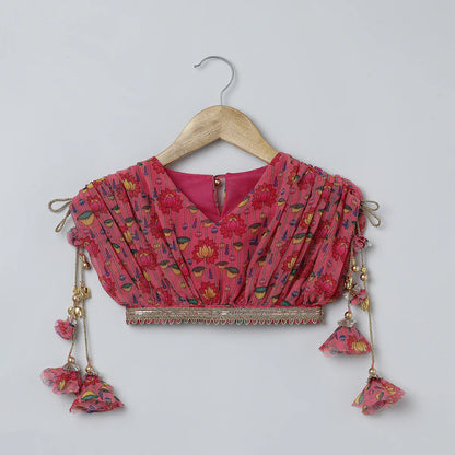 Pink Lotus Printed Georgette Lehenga Set