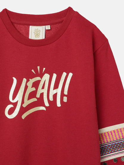 Red “YEAH!” Print Sweatshirt – Unisex