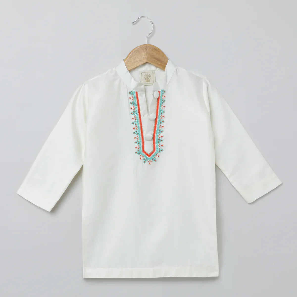 White Multicolor Embroidered Kurta Pyjama Set for Boys