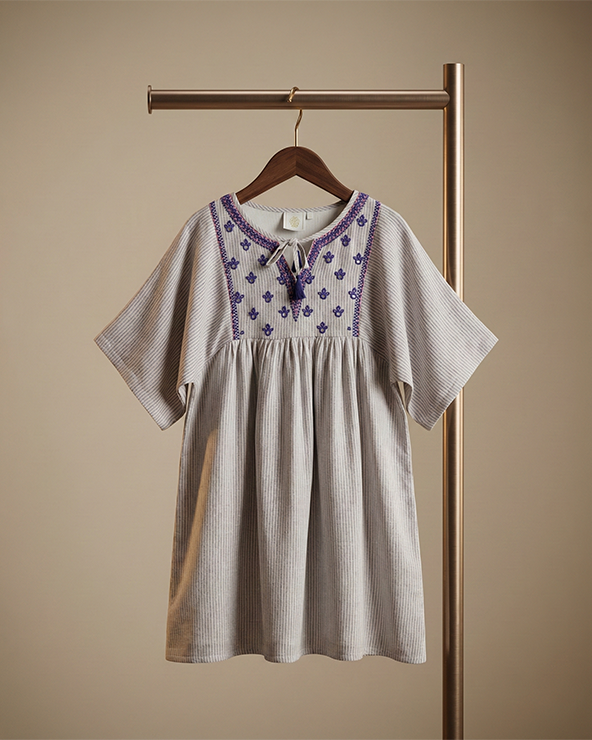 Neutral Beige Premium Cotton Dress for Girls | Soft & Comfortable Kidswear