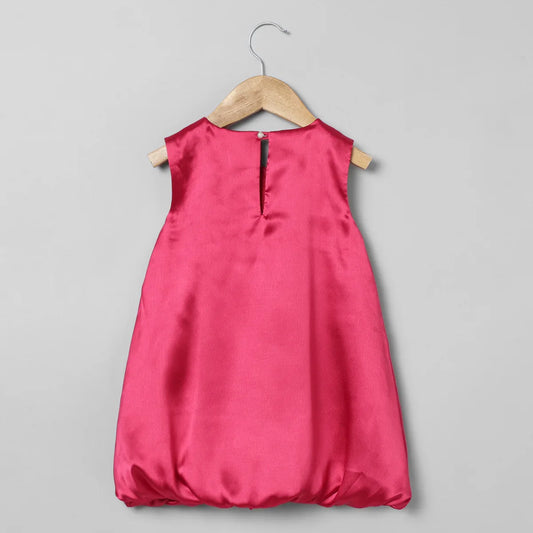 Cherry Red Ballon Dress With Green Fur Jacket