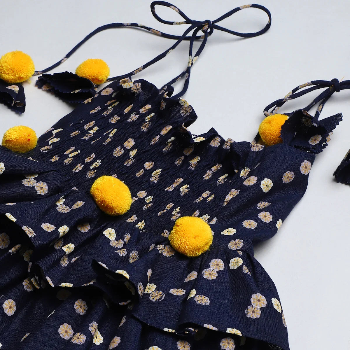 Navy Floral Linen Strap Dress