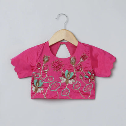 Bright Pink Bangalore Silk Top & Skirt Set