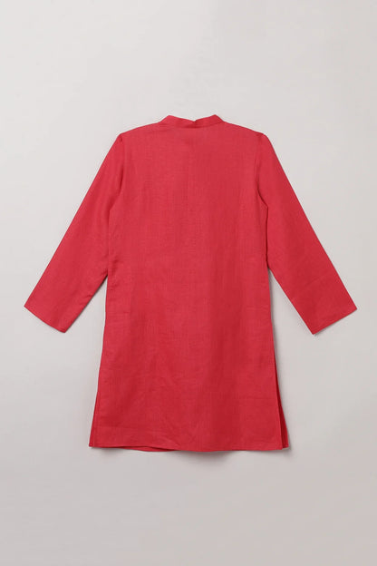 Red Linen Kurta Pajama Set