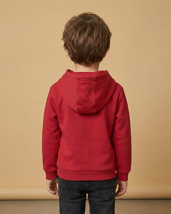 Red hoodie sweatshirt with gold foil print